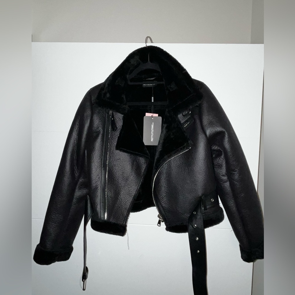 Black Faux Leather Jacket with Faux Fur